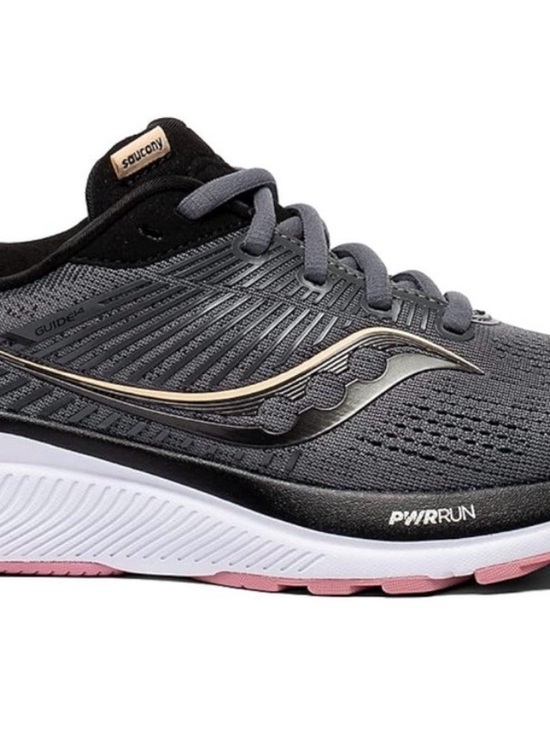 Saucony Shoes - Saucony Women's Gray and Pink Guide Running Shoe with PWRRUN midsole.